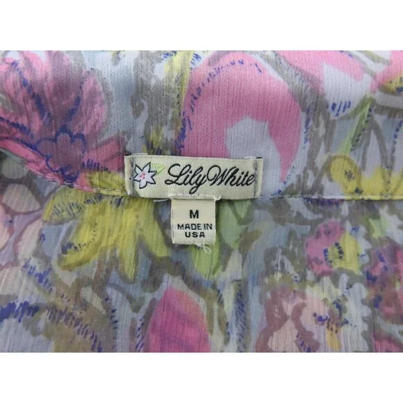 Vintage Lily White Floral Sheer Peplum Blouse Medium Made In USA Romantic - Picture 4 of 8